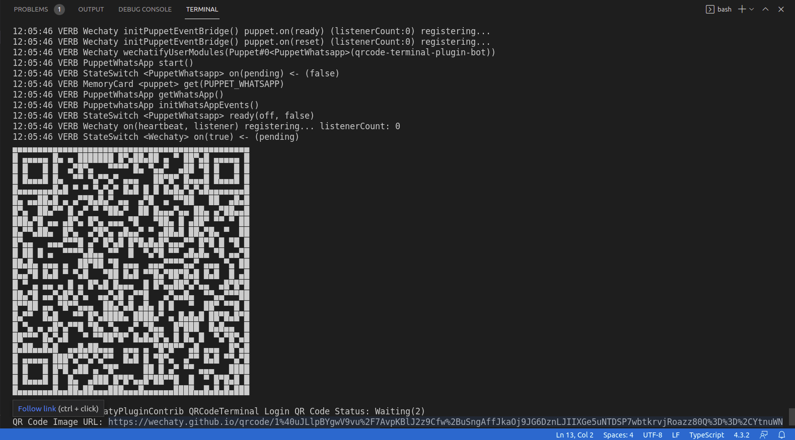 QR code terminal plugin output